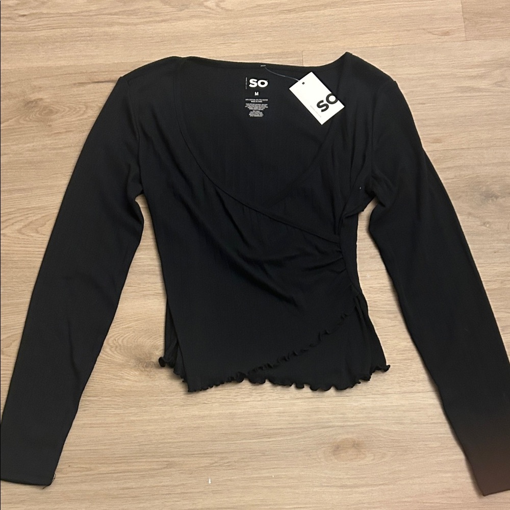 SO Women's Elegant Black Long Sleeve Tee